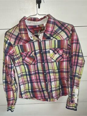 Panhandle Slim Girl’s Pink, Green & Navy Plaid Button-Up